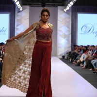 Crochet jacket with silk Bustier and pants