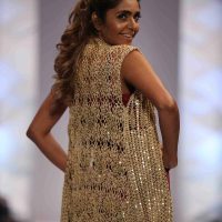 Crochet jacket with silk Bustier and pants