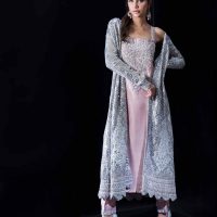 Crochet coat with zardozi work