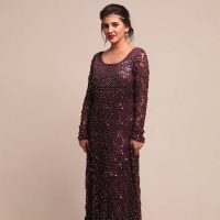 Plum Anarkali set with Silver embellishments